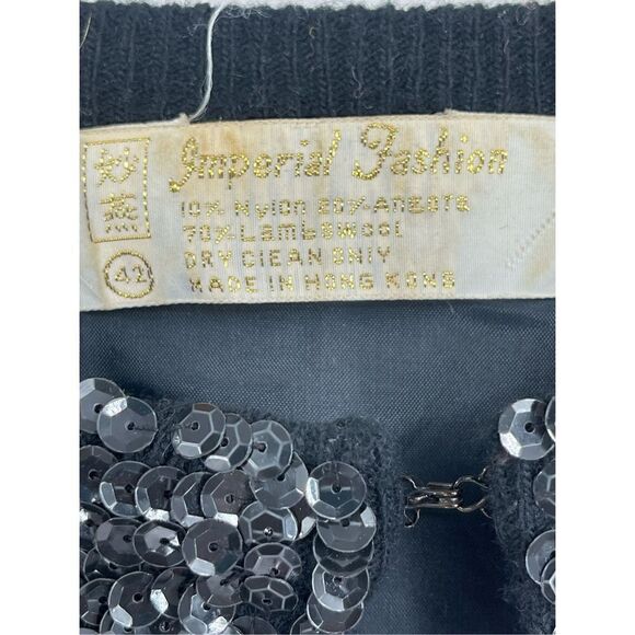 Vintage Imperial Fashion Black Sequins Lambswool Full-Zip Sweater Jacket Size 42 - Picture 2 of 9
